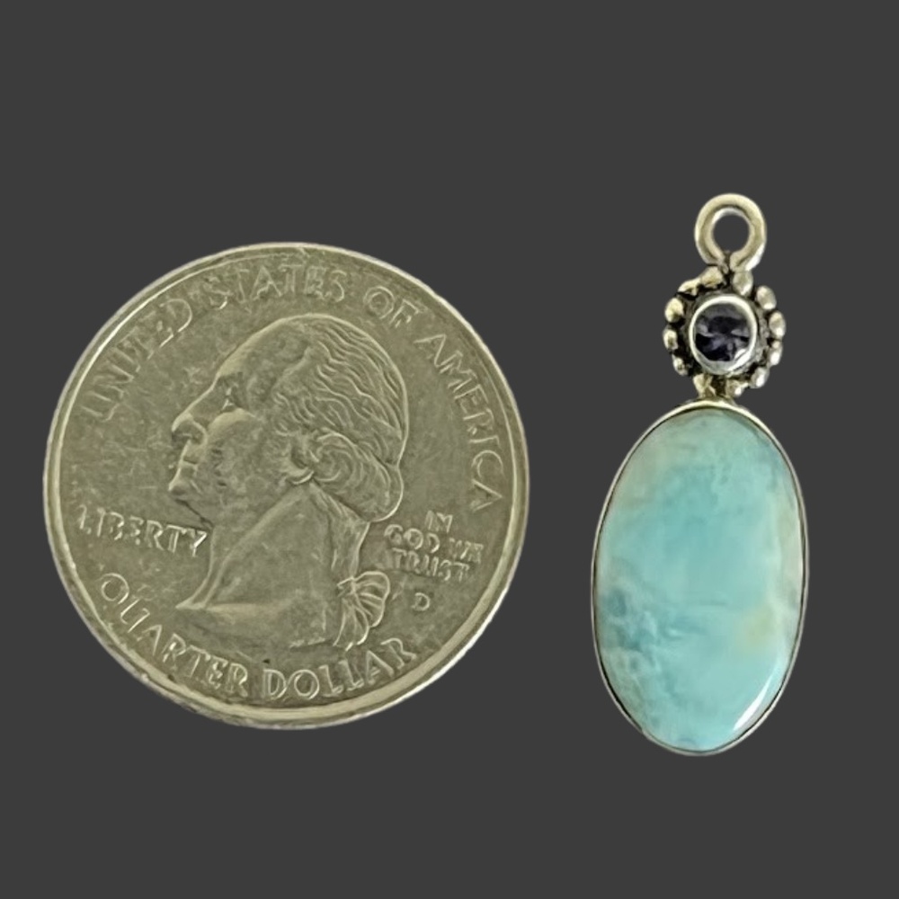 Larimar Stone Sterling Silver Stamped 925 Mount Pendant Host Pick - Picture 6 of 8